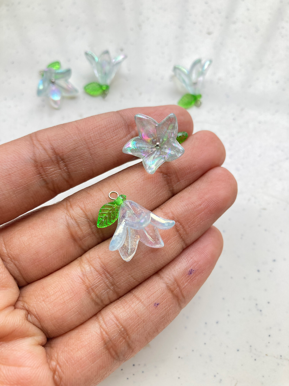 Thumbnail: Trumpet flower acrylic with leaf charm