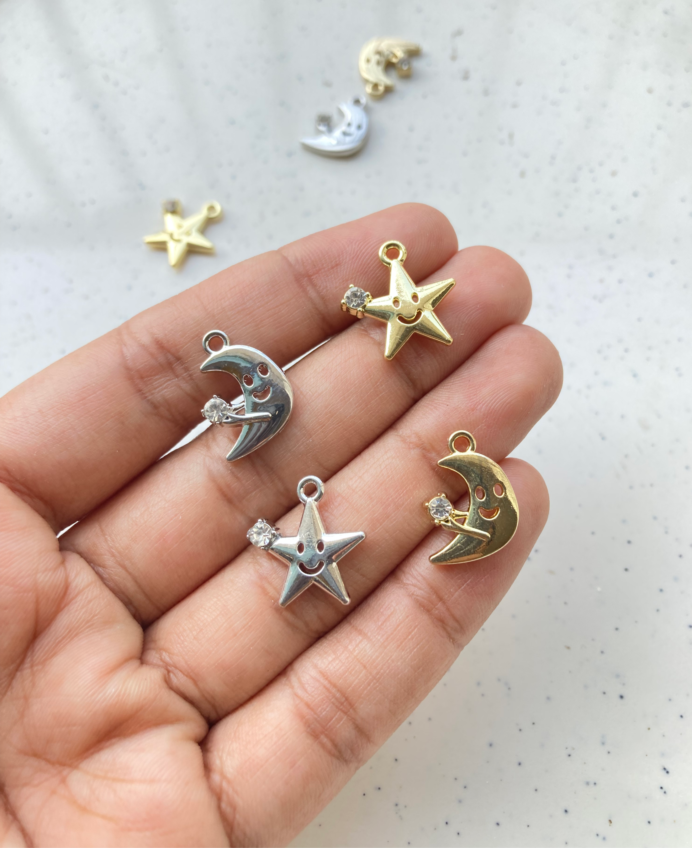 Moon/star alloy zircon smiley charm