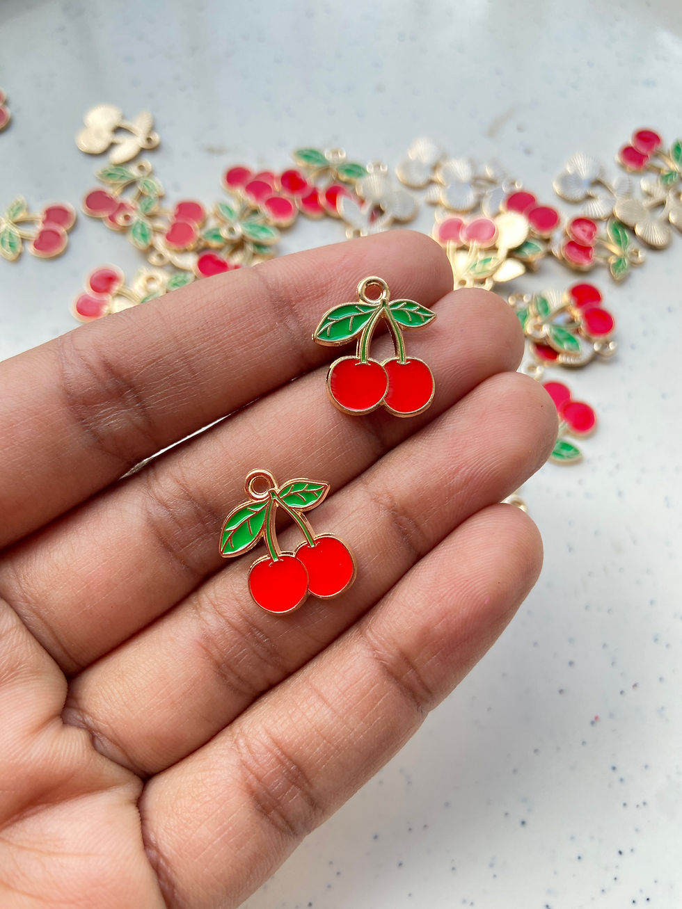 Thumbnail: Cherry shape enamel charm with leaf