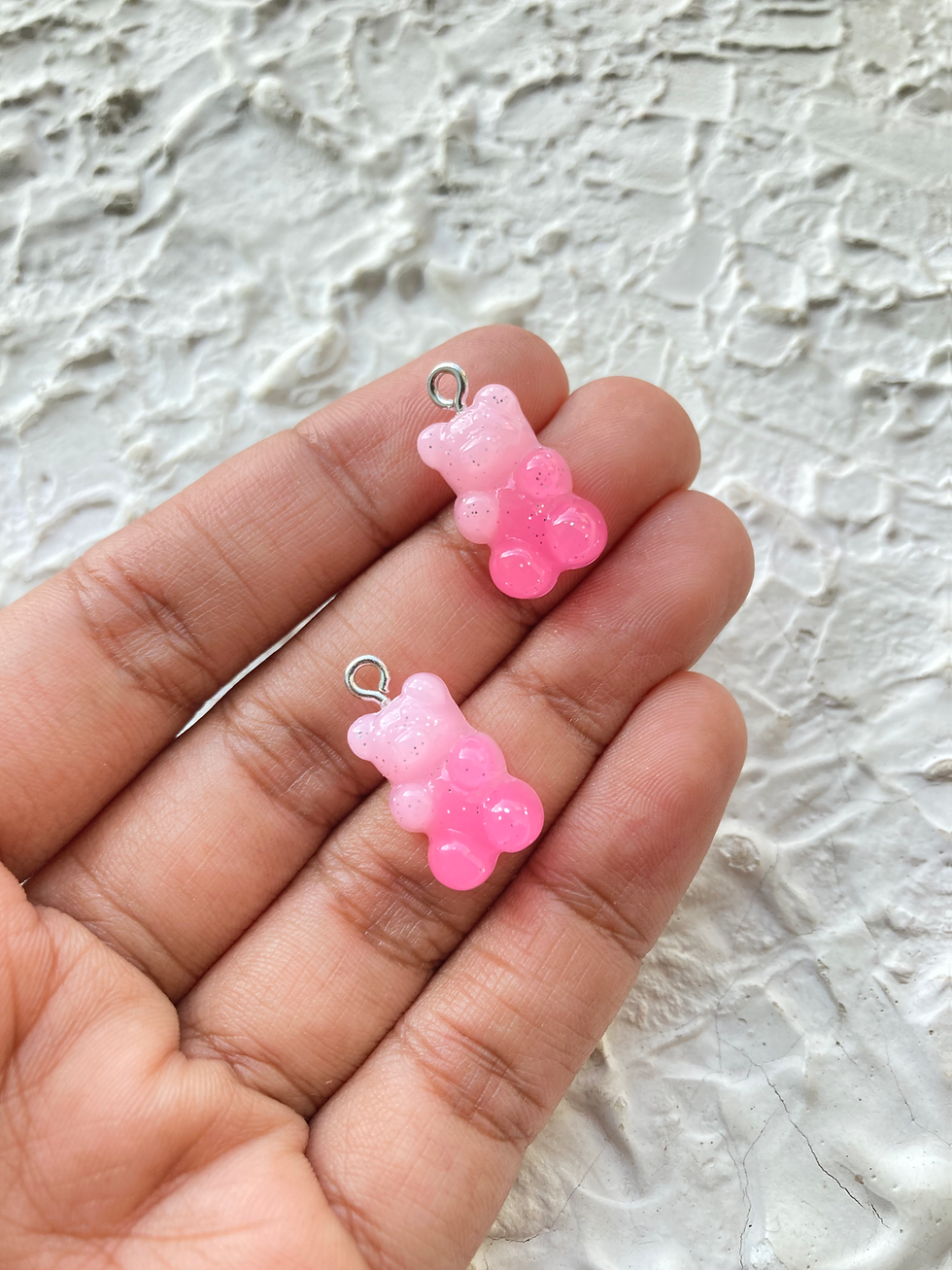Thumbnail: Opaque two shade resin small bear charm with glitter
