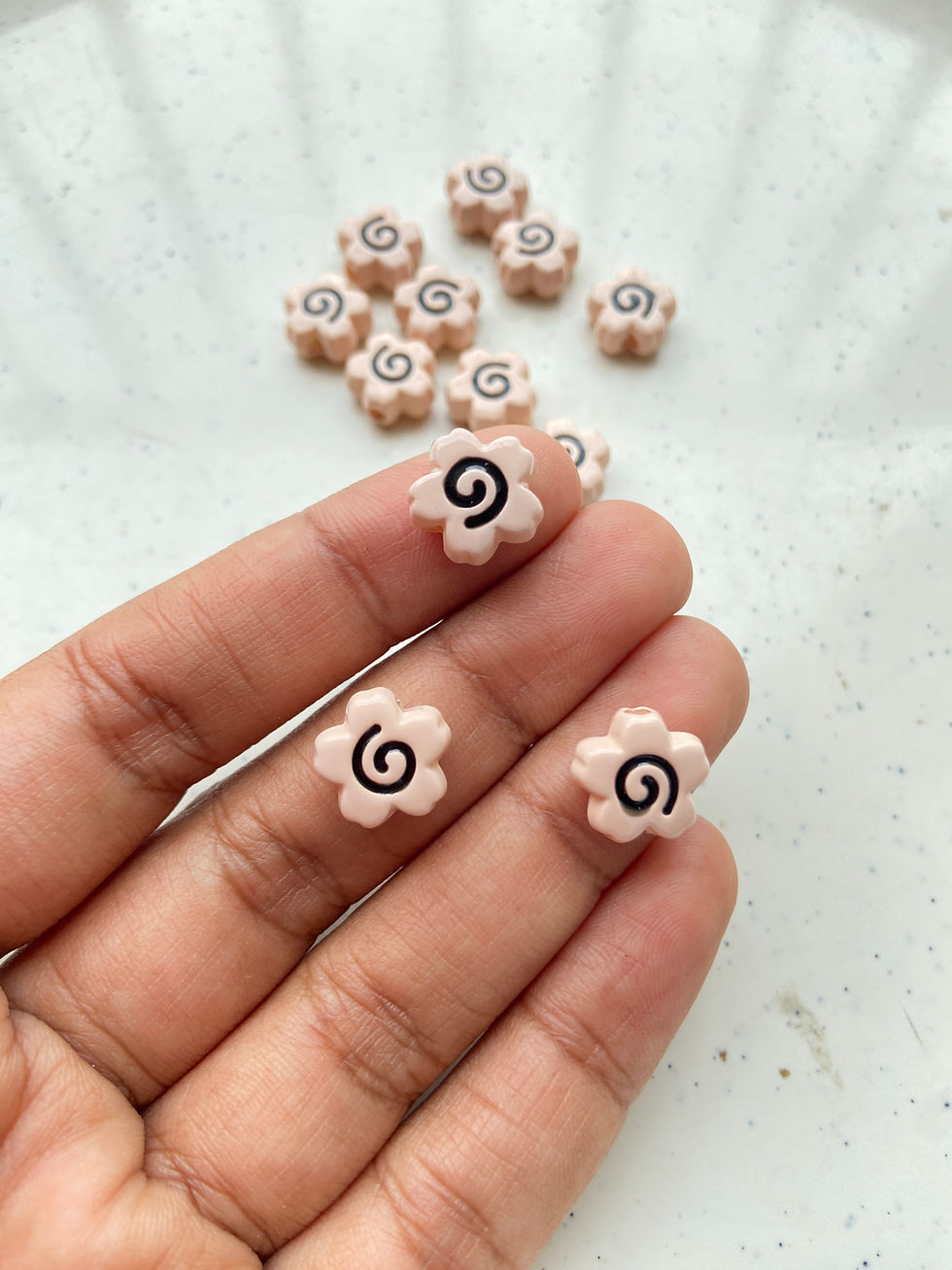 Thumbnail: Enamel flower acrylic bead with swirl design, vertically drilled