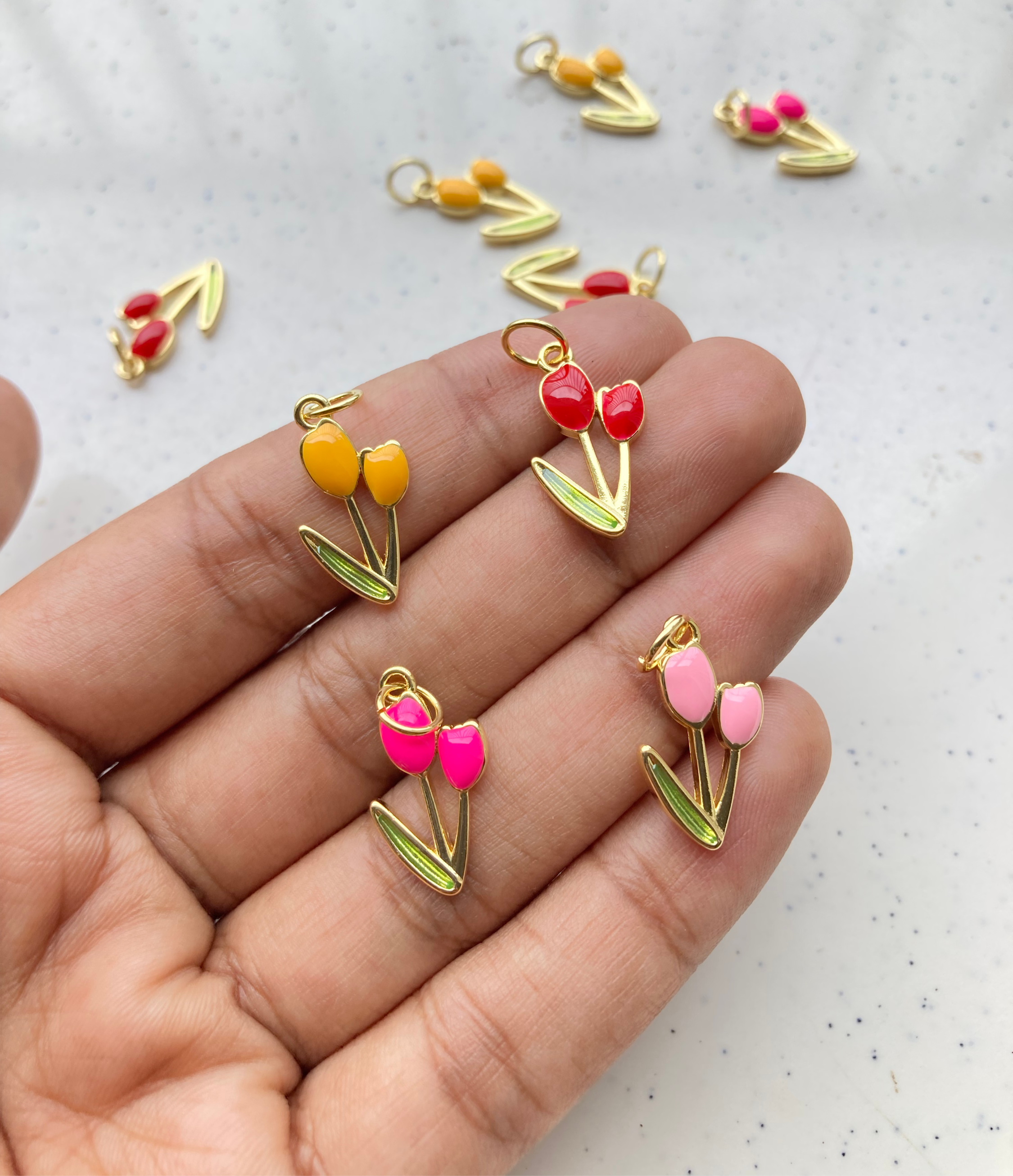 18k gold plated colourful enamel tulip charm, anti- tarnish
