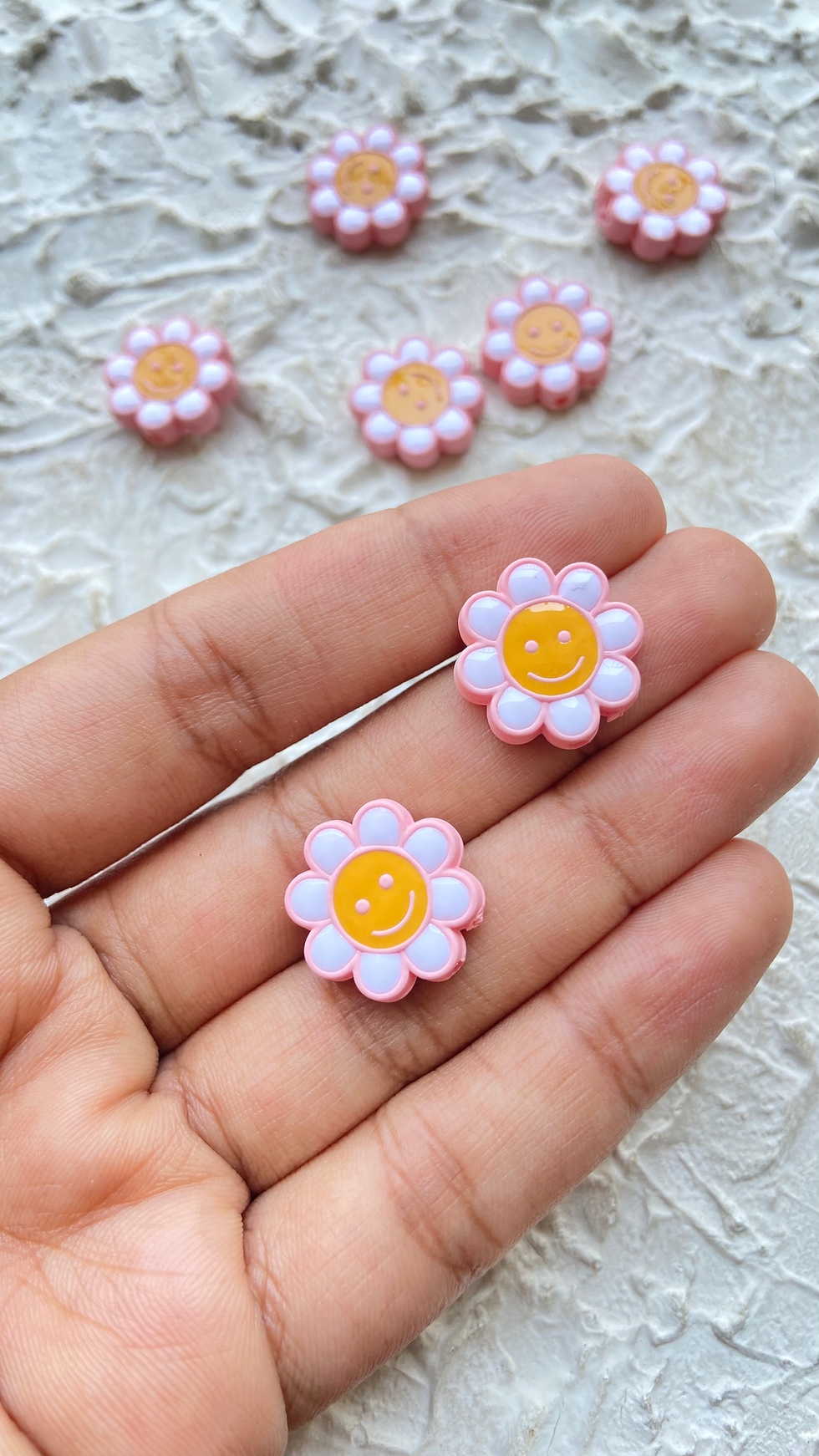 Thumbnail: Colourful acrylic flower with smiley face beads
