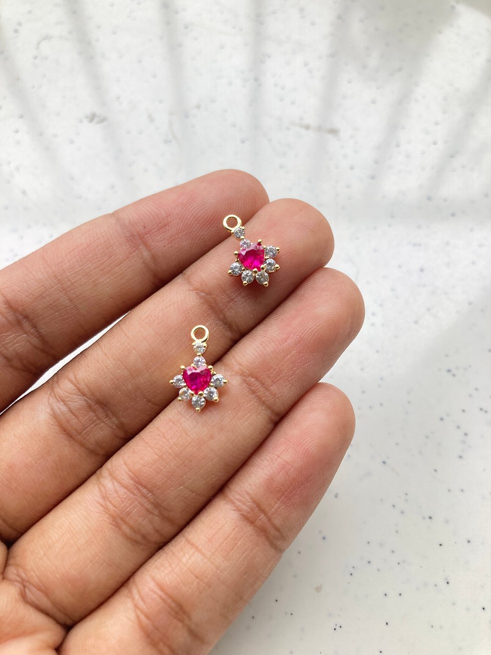Thumbnail: 18k gold plated heart zircon half flower charm