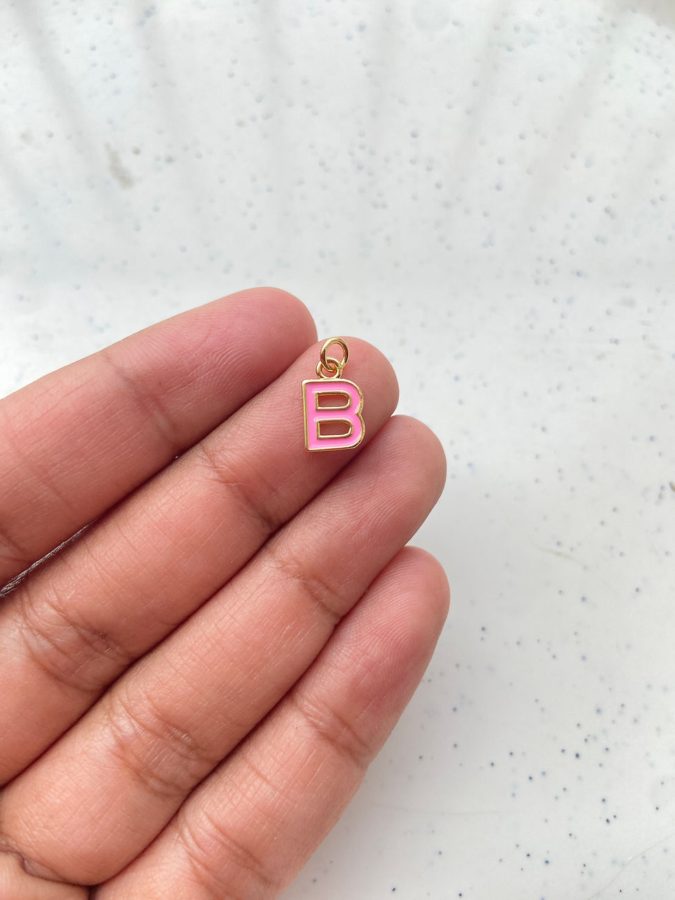 Thumbnail: 18k gold plated, pink enamel alphabet (A to M) charm, anti-tarnish (Part-1)