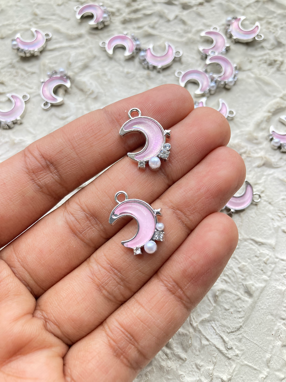 Thumbnail: Moon with rhinestone & imitation pearl charm