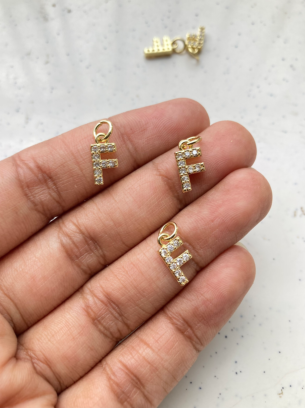 Thumbnail: 18k gold plated zircon alphabet (F, T) charm (part-2)