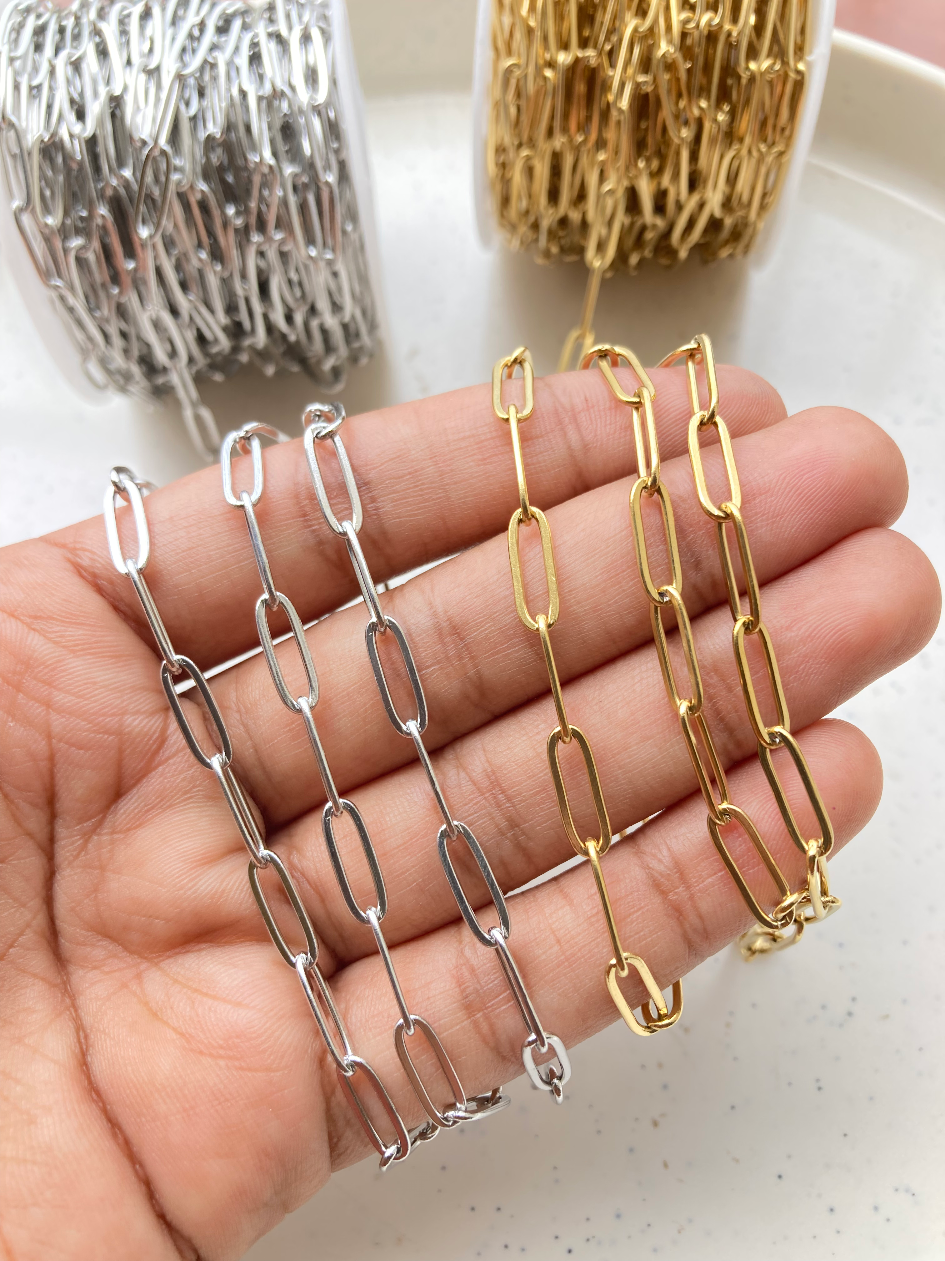 304 stainless steel golden/silver paper clip running chain, PVD plating