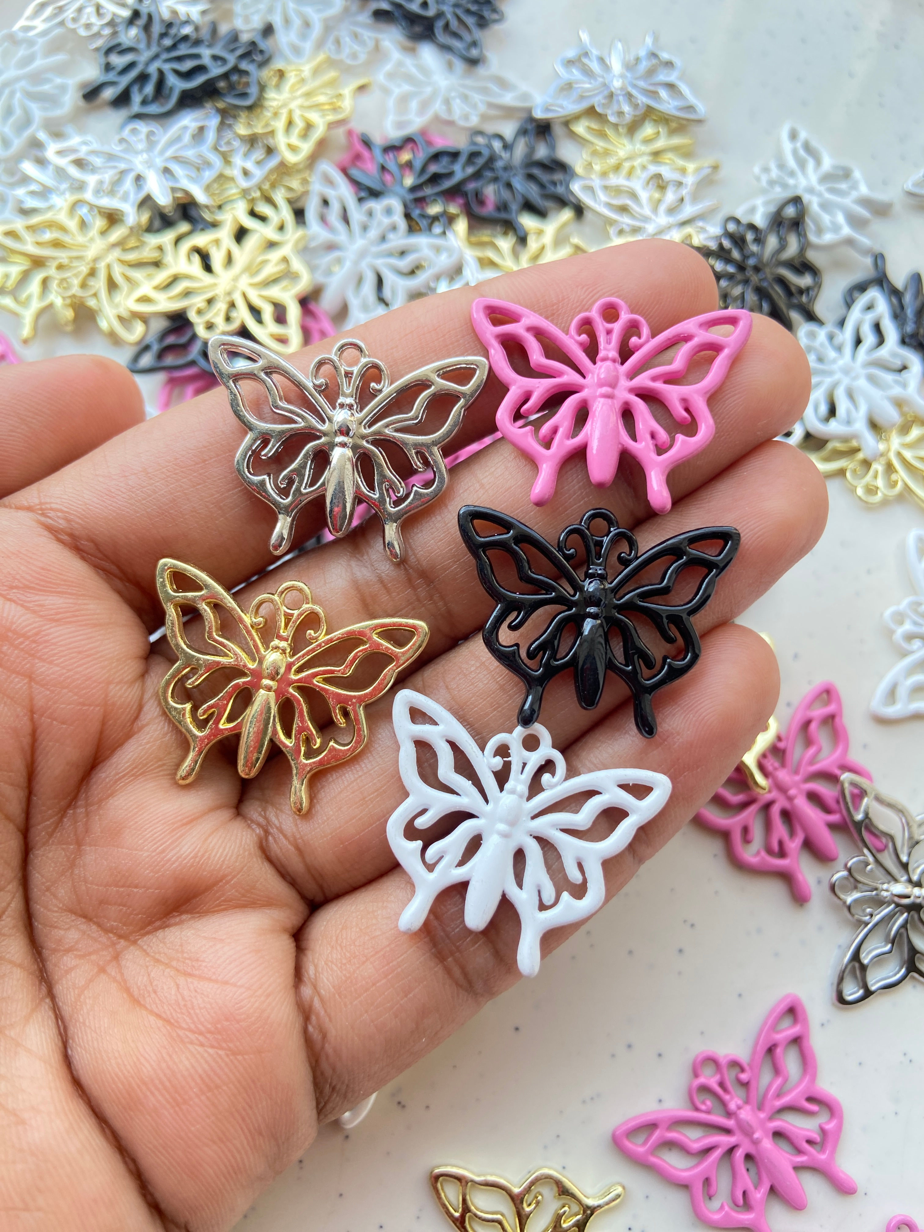 Alloy hollow mix-colour butterfly charm