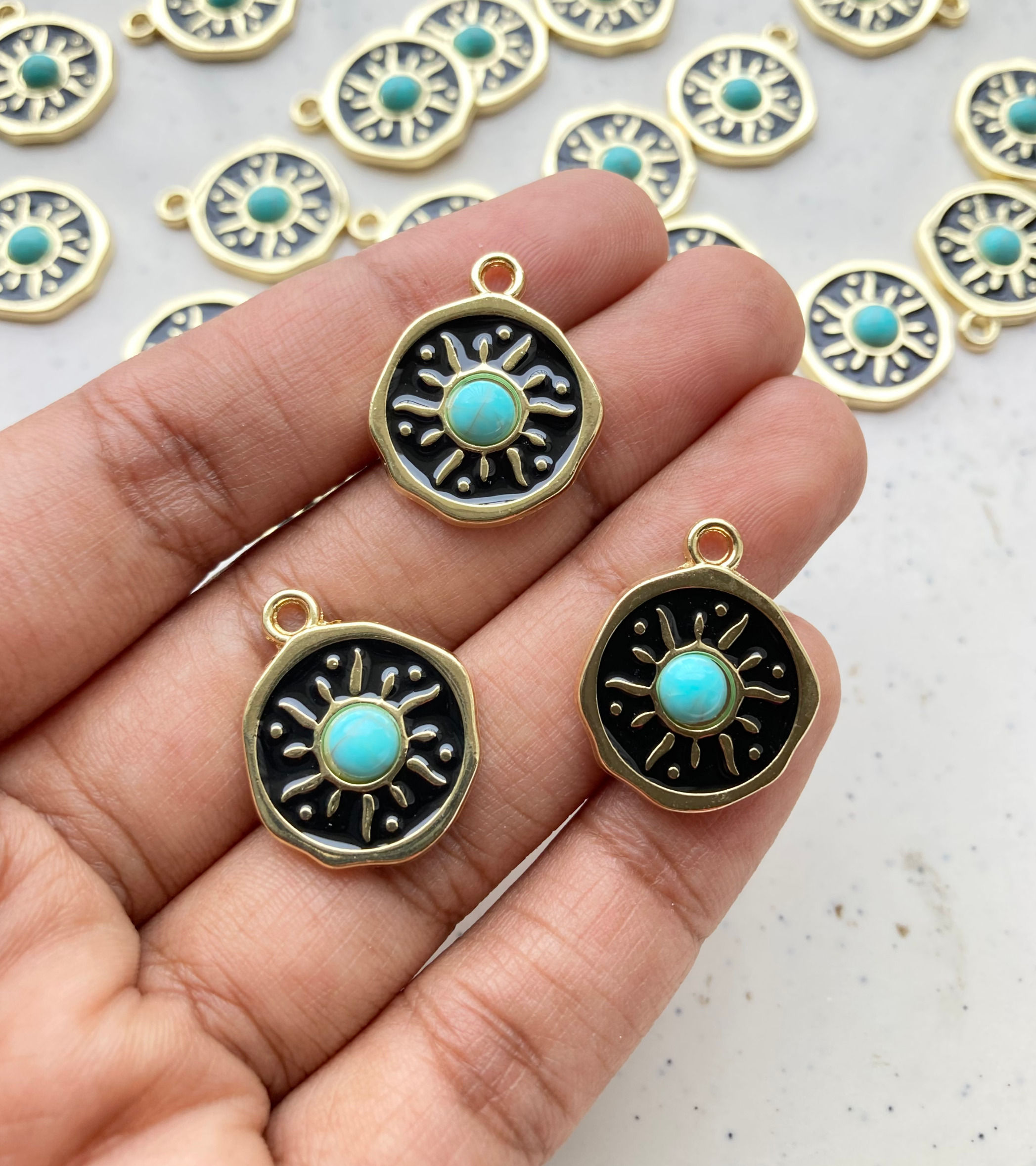 Turquoise sun alloy enamel charm