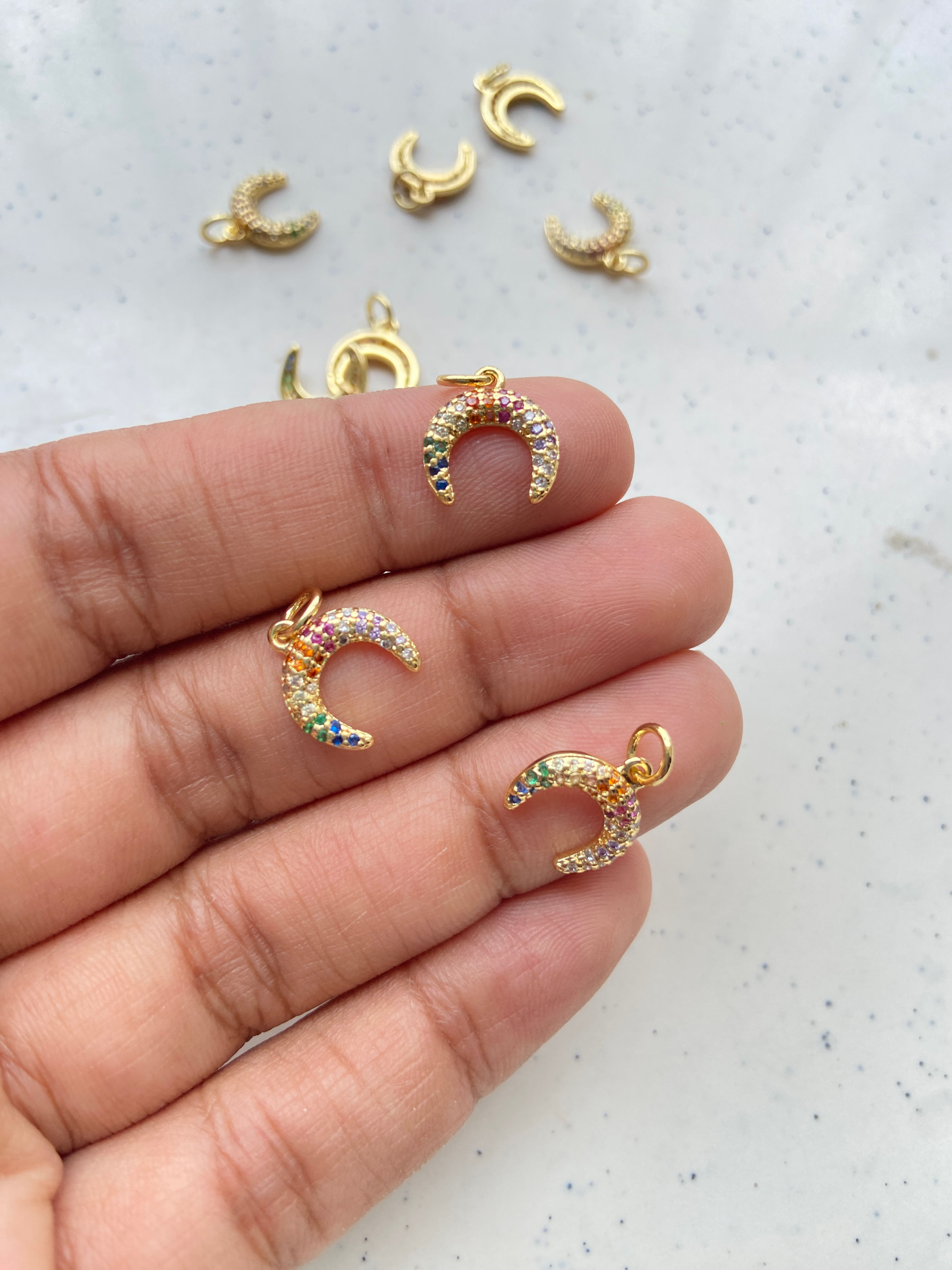 Multi-colour zircon crescent moon charm (1pc)