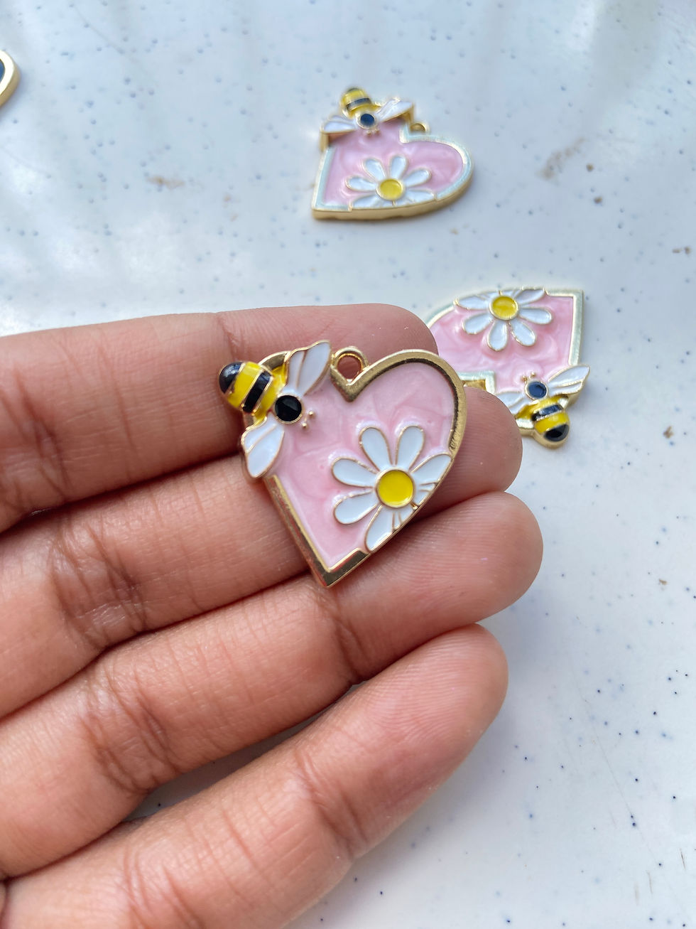 Thumbnail: Enamel heart with bee & flower charm