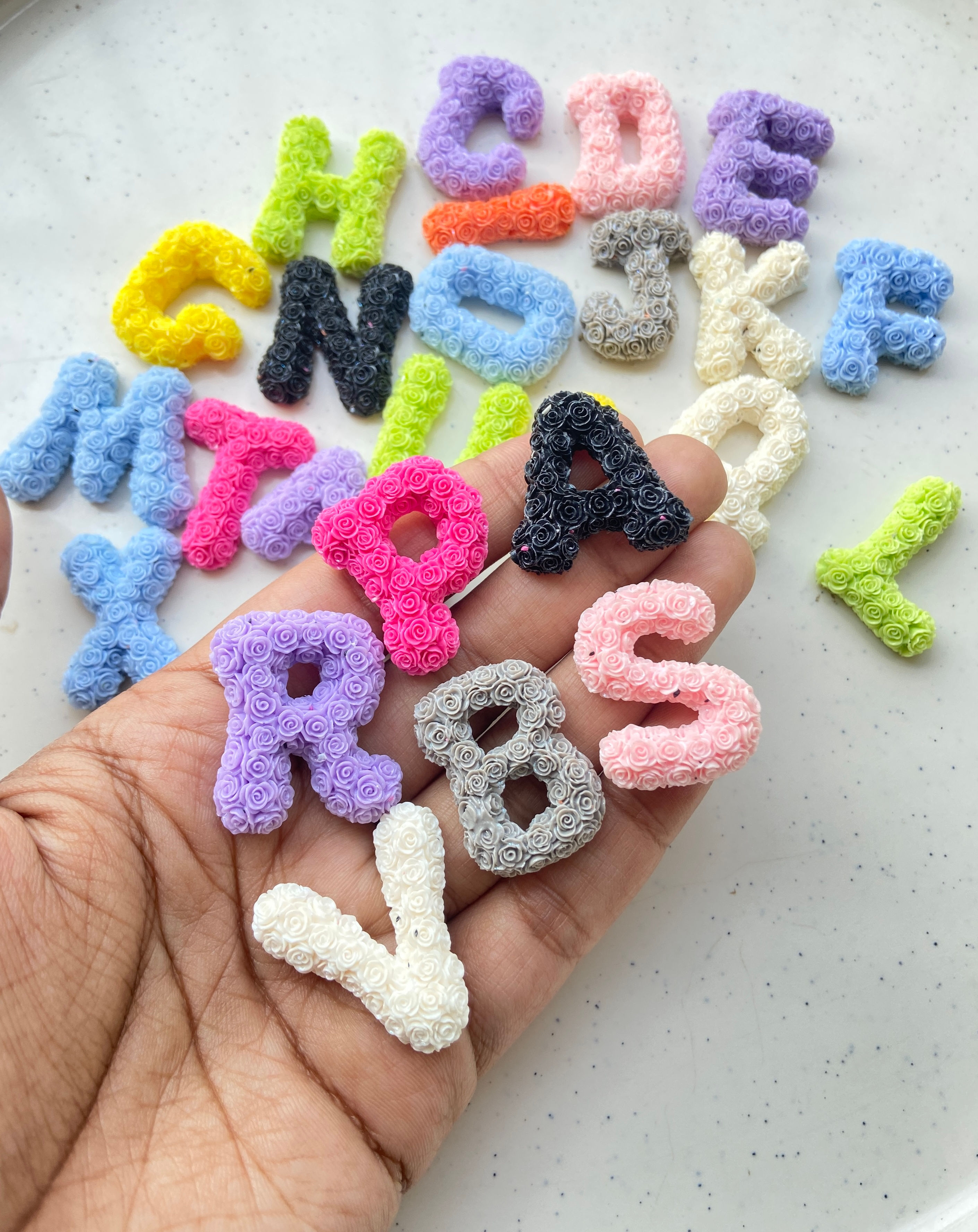 Resin rose pattern alphabet charm set (26 alphabets)