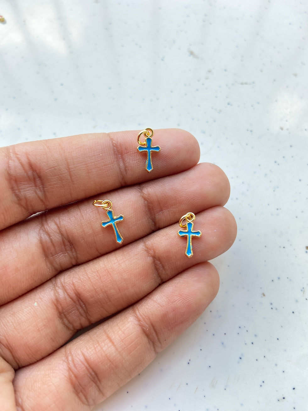 Thumbnail: Tiny enamel cross brass charm