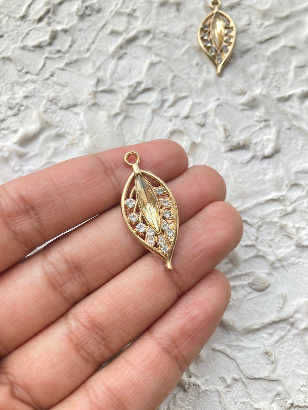 Thumbnail: Gold plated rhinestone leaf charm
