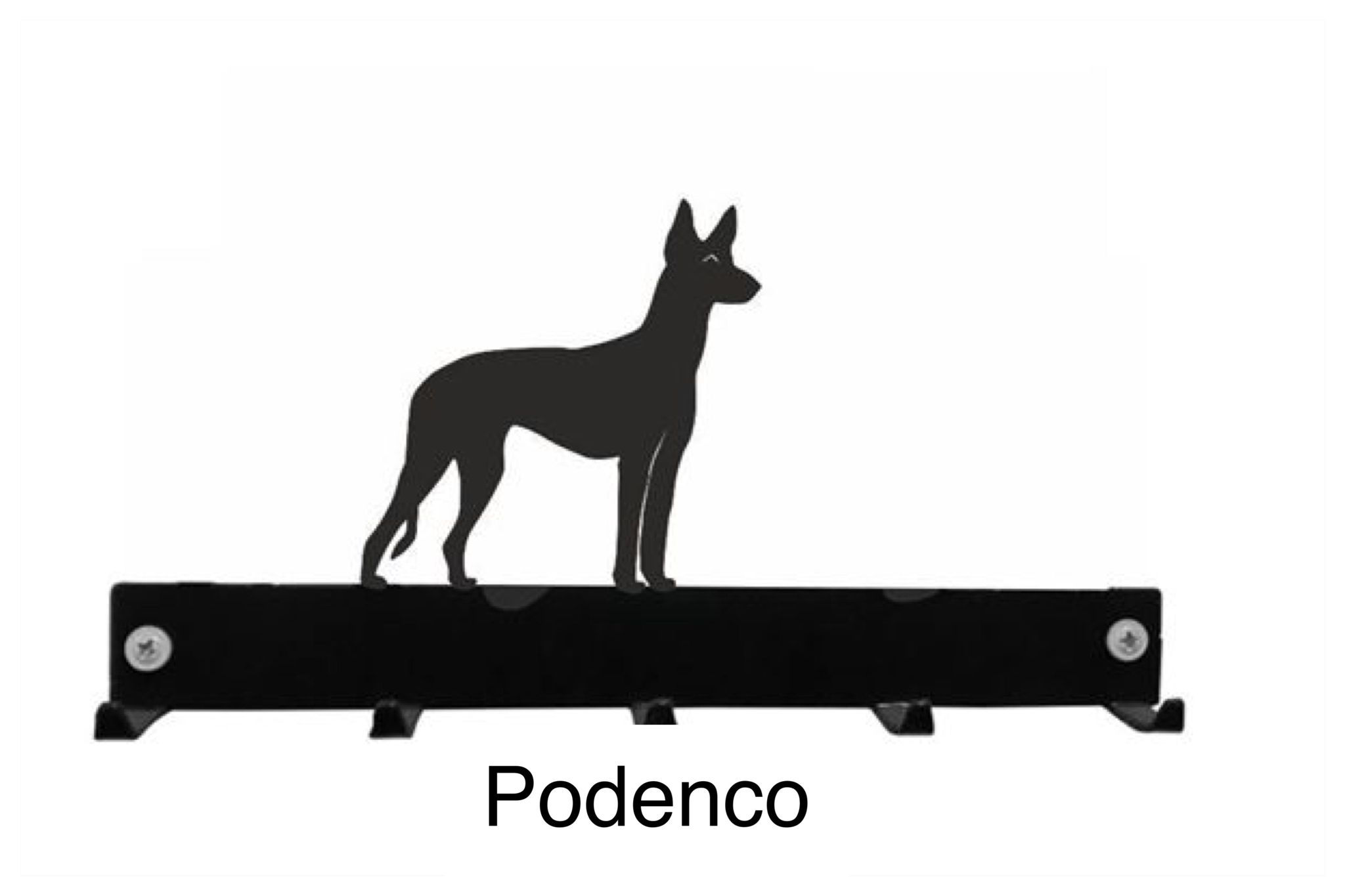 Hakenleiste (5-er) aus edlem Stahl mit Podenco-Silhouett