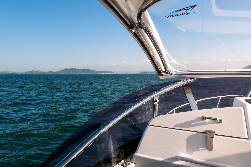 Private boat cruising through the Seto Inland Sea, Japan