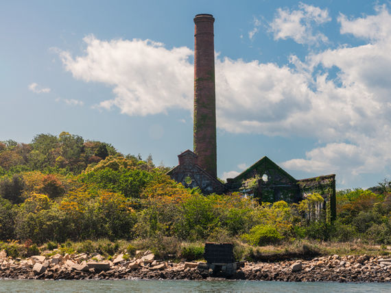 Old brick chimney and refinery ruins on Inujima Island in the Seto Inland Sea