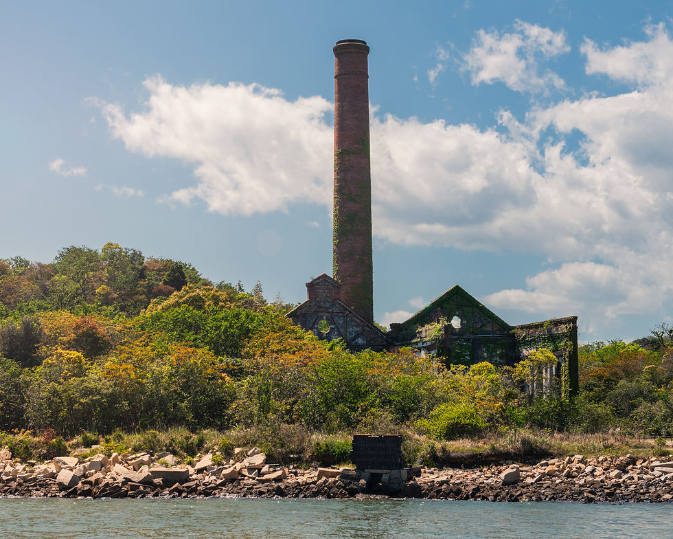 Old brick chimney and refinery ruins on Inujima Island in the Seto Inland Sea