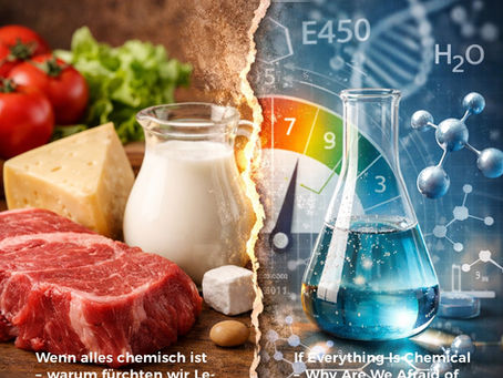Visualisierung des Zusammenhangs zwischen natürlichen Lebensmitteln und Lebensmittelzusatzstoffen in modernen Lebensmittelsystemen