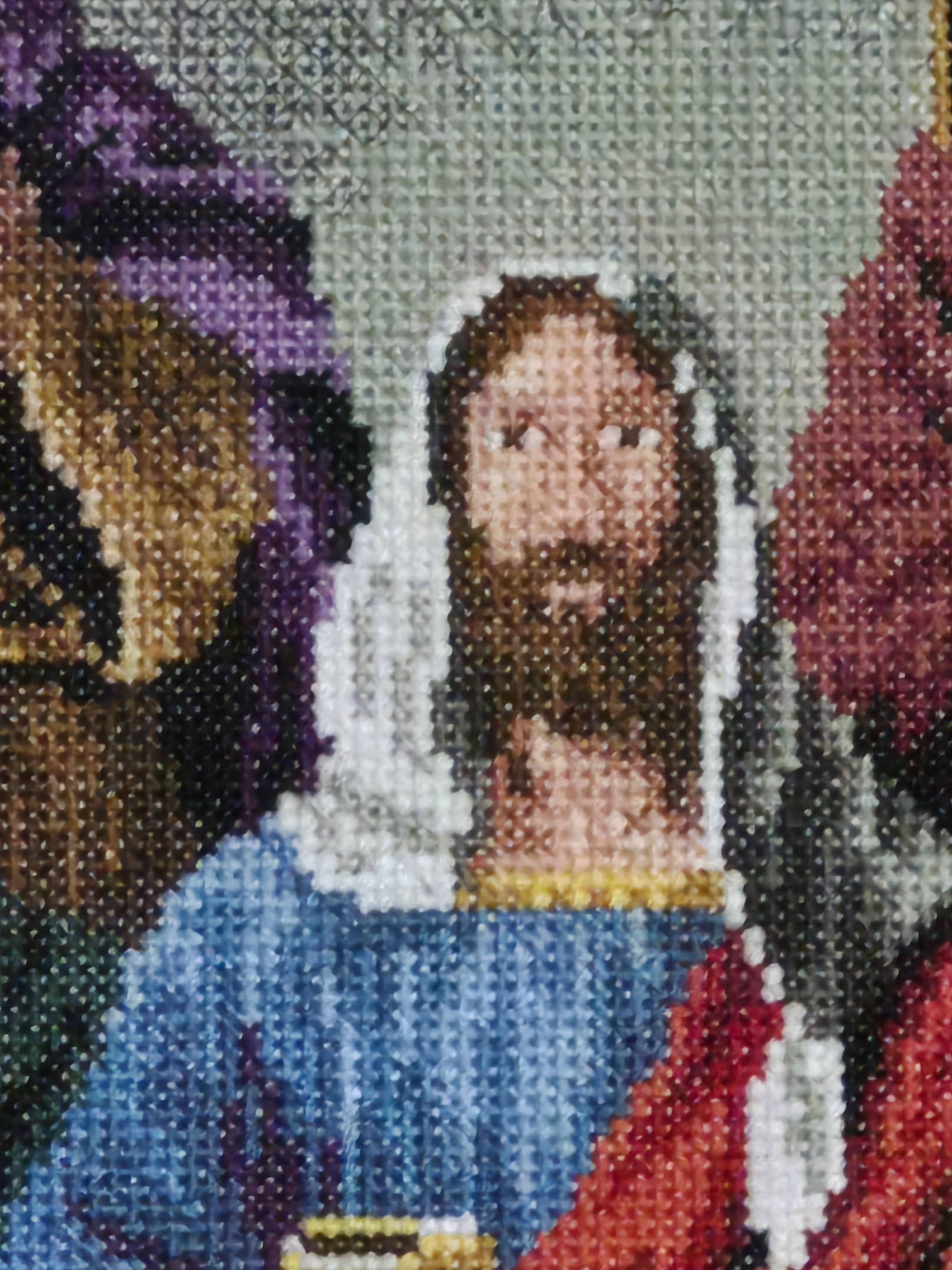 A close up of The embroidered Jesus