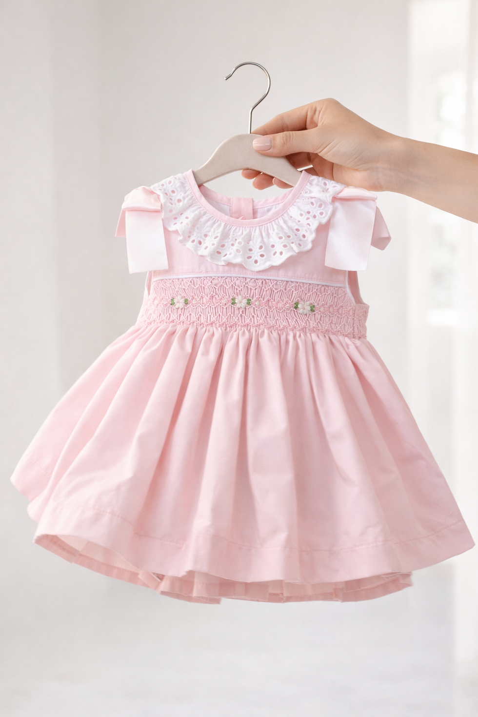 Thumbnail: Pink Dress with Broderie Anglaise Collar