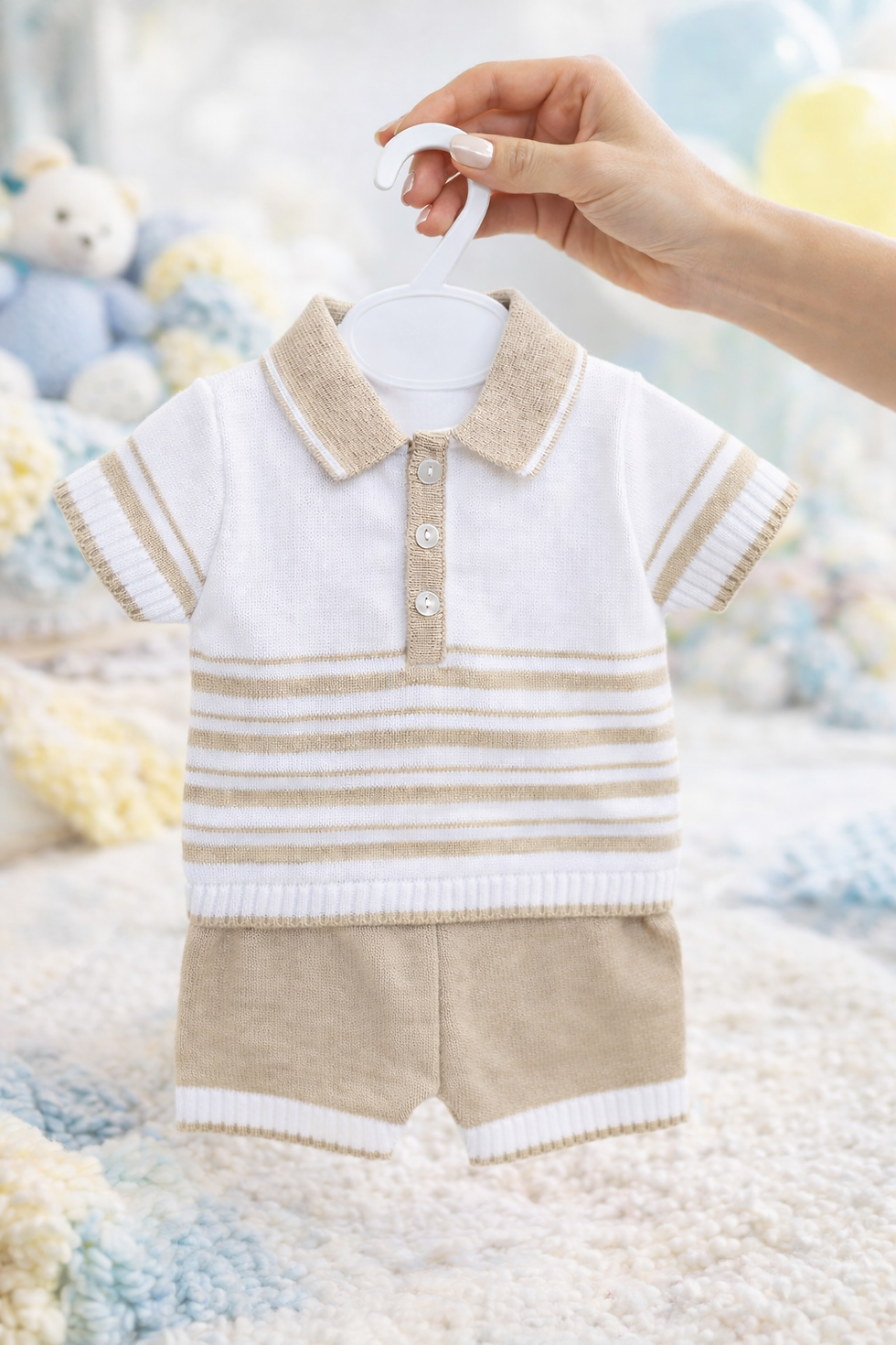 Thumbnail: Baby Boy 2 Piece Knitted Striped Shorts Set