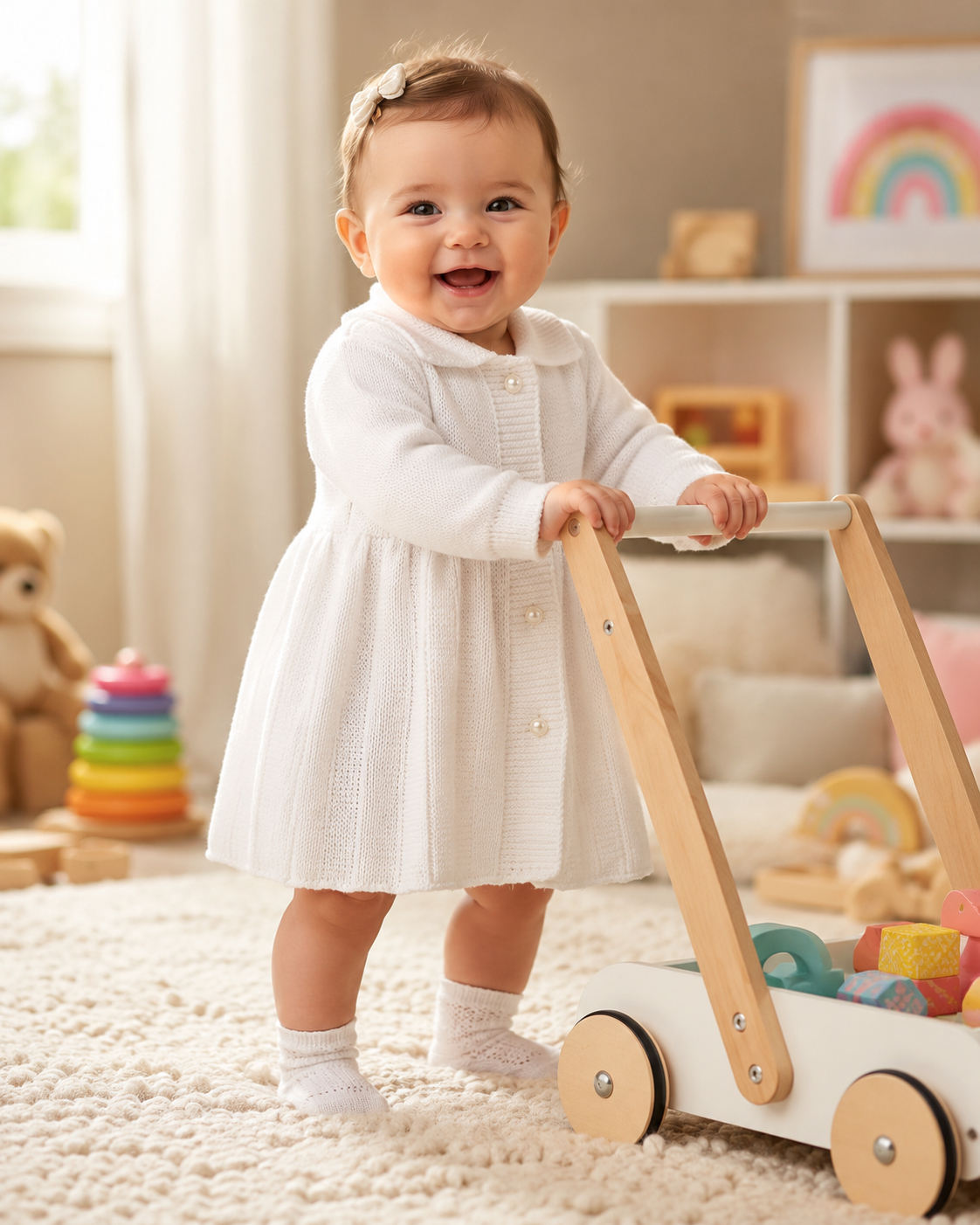 Baby Girl Pearl Button Pleated Coat