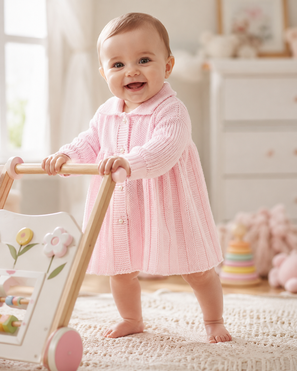 Baby Girl Pearl Button Pleated Coat