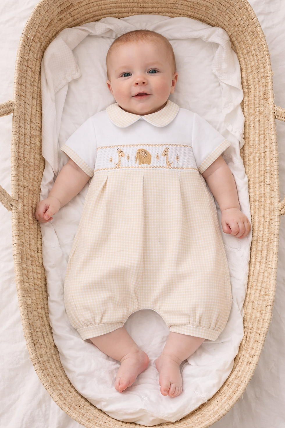 Baby Boy Taupe Jungle Friends Smocked Romper