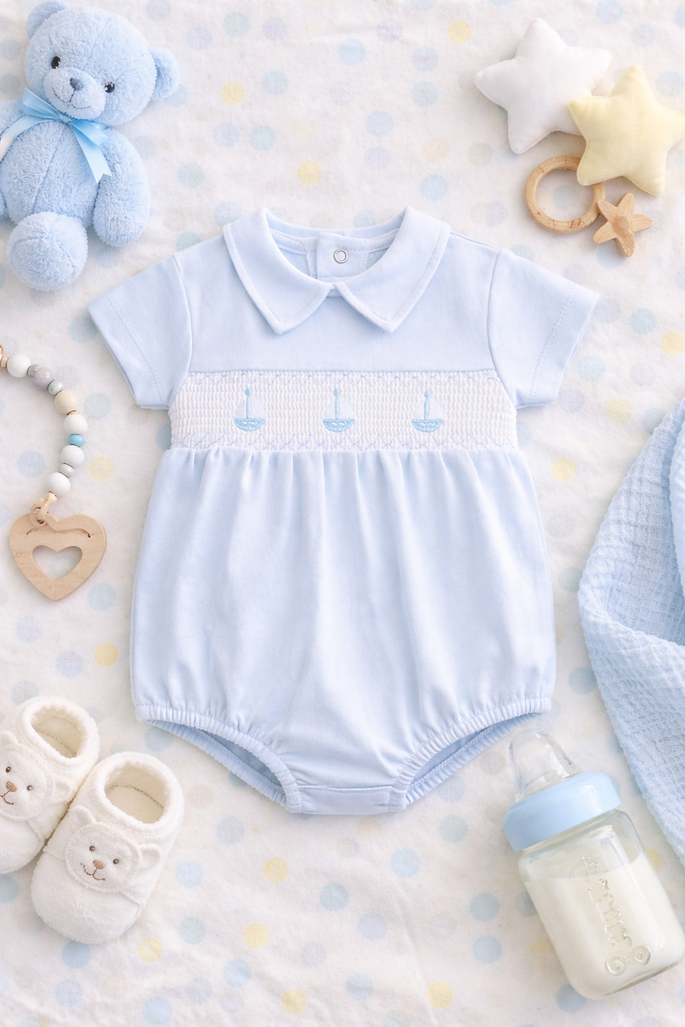 Thumbnail: Boy Boy Cotton Romper with Sail Boat Detail