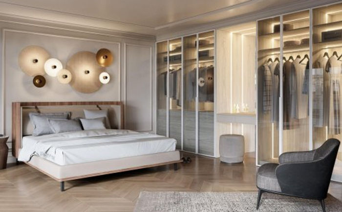Modern bspoke bedroom design with sliding wardrobe herts.jpg
