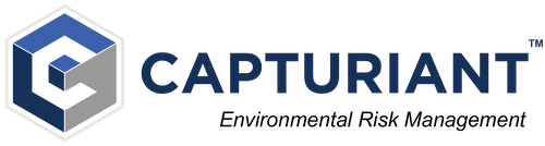 Capturiant logo with a blue and gray hexagon, text reading "Capturiant Environmental Risk Management" on a white background.