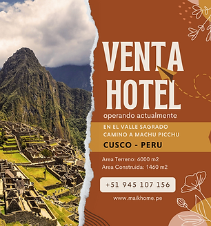 Venta Hotel en funcionamiento Valle Sagrado Cusco Peru