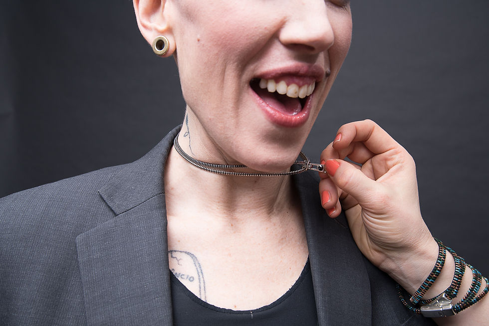 Thumbnail: Brass and black zipper bracelet (double/fours)