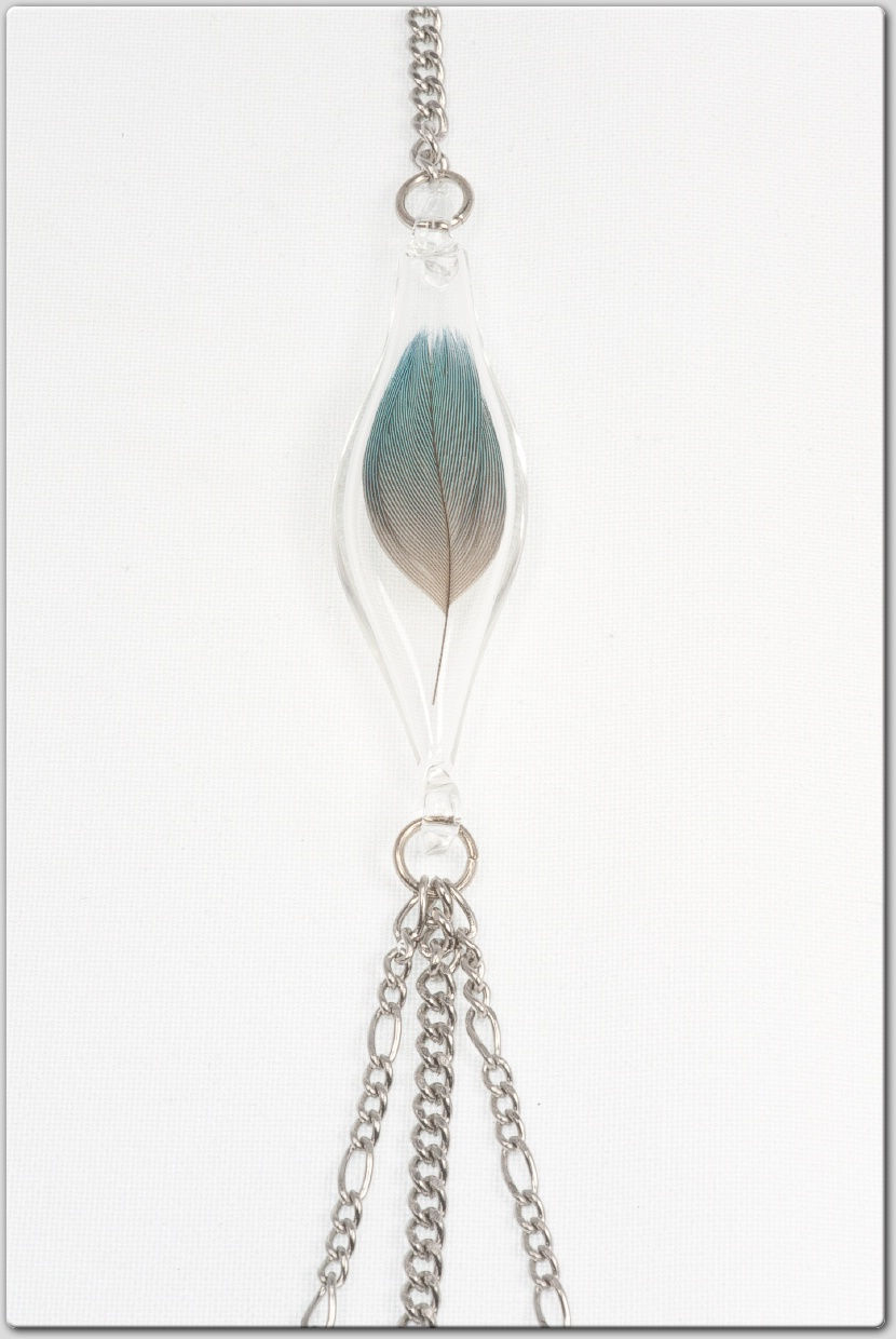 Thumbnail: Unchain my Heart Necklace with Blue Parrot Feather