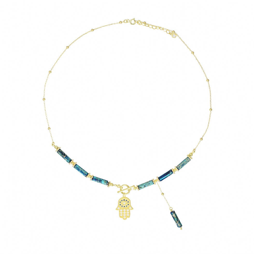 Miniatura: Collana con mano di Fatima e pietra turchese