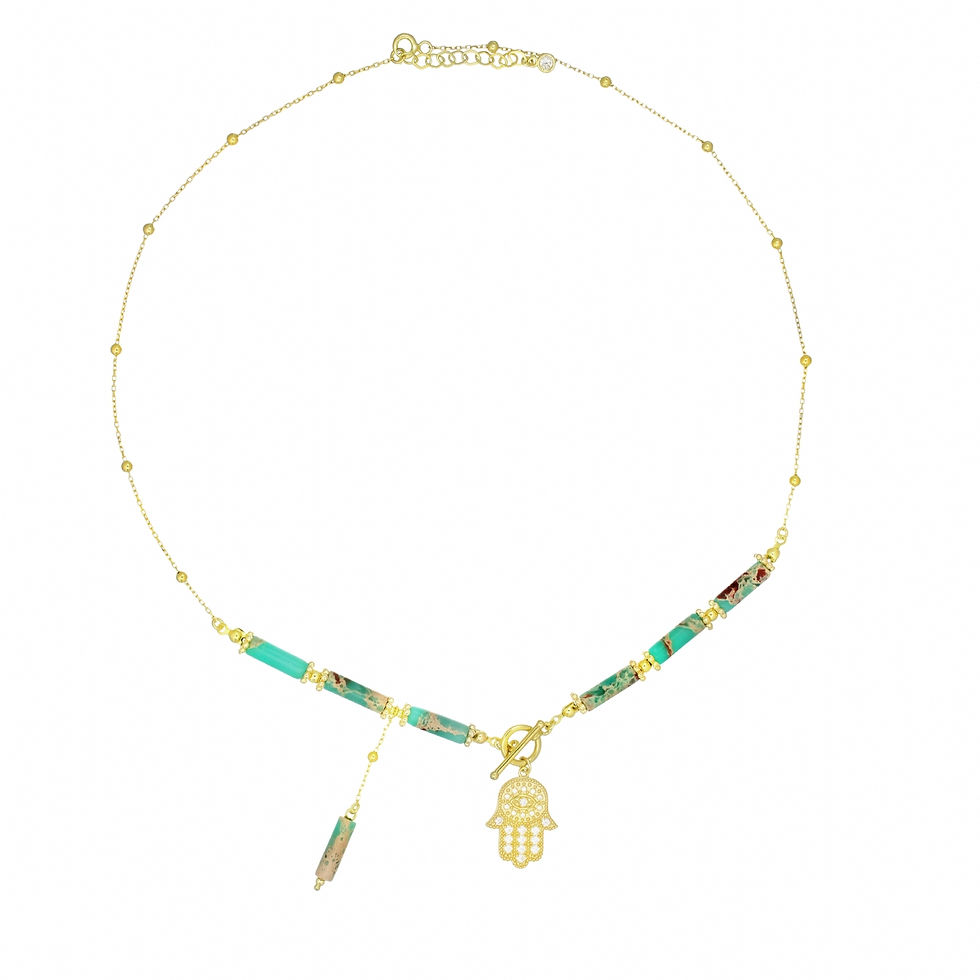 Miniatura: Collana con mano di Fatima e pietra turchese verde