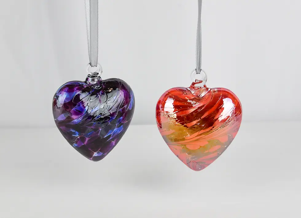 Thumbnail: Memorial Red and Purple hanging Sienna Glass Hearts