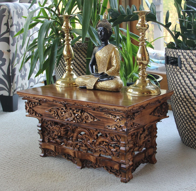 Solid Wood Hand Carved Tibetan Buddhist Prayer Shrine Altar Me