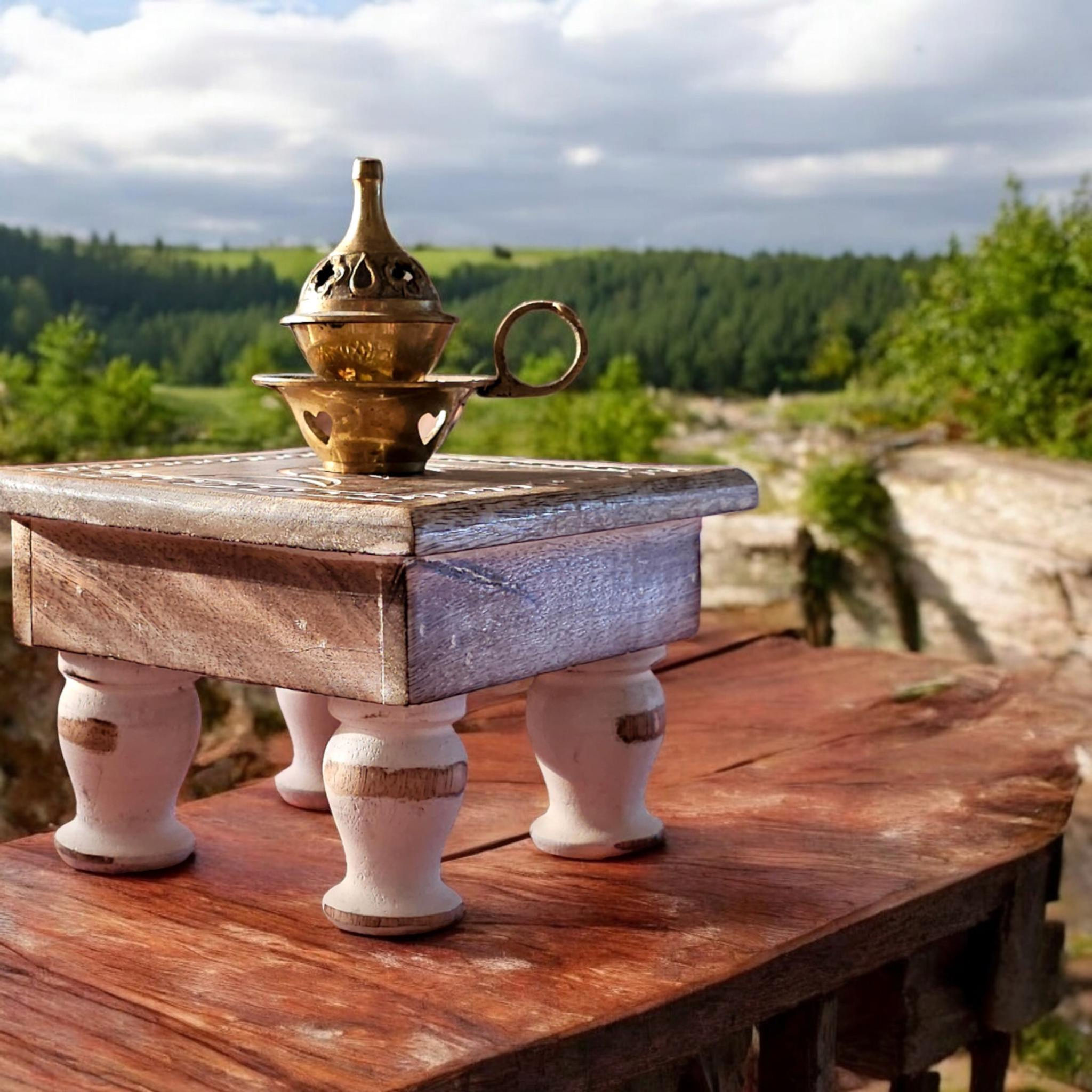 Goddess Moon Altar Table | Solid Wood Tarot Reading Table | 6x6x4 Inch Moon-The