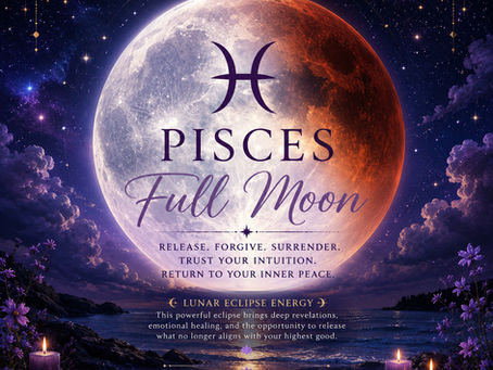 Full Moon in Pisces Lunar Eclipse
August 27–28, 2026
The Pisces–Virgo Polarity • Deep Emotional Release • Closing a Chapter • Reclaiming Your Peace