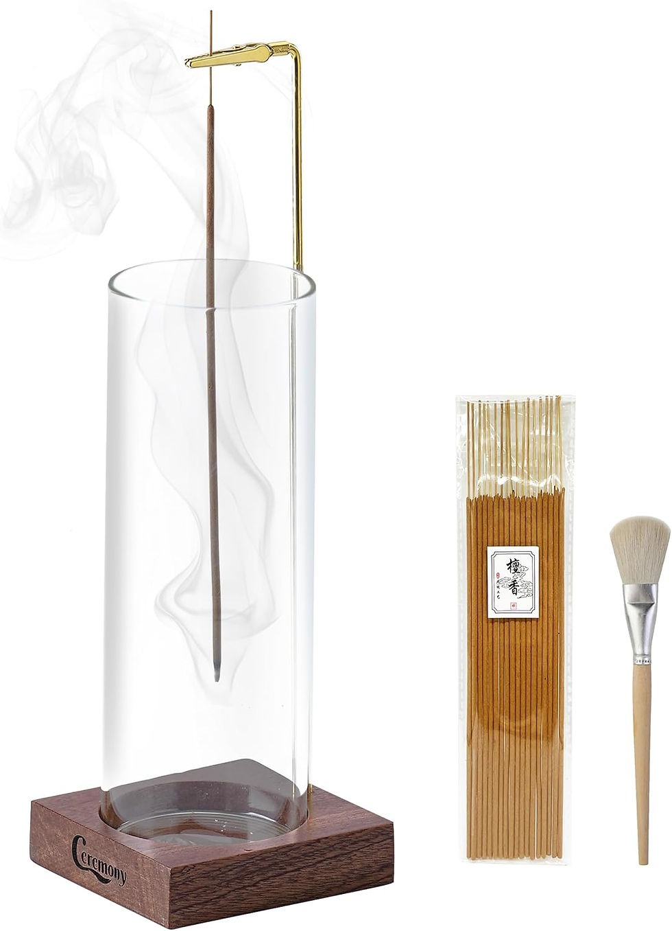 Thumbnail: Wooden Incense Holder for Sticks with Glass Ash Catcher with 20 Incense Sticks 