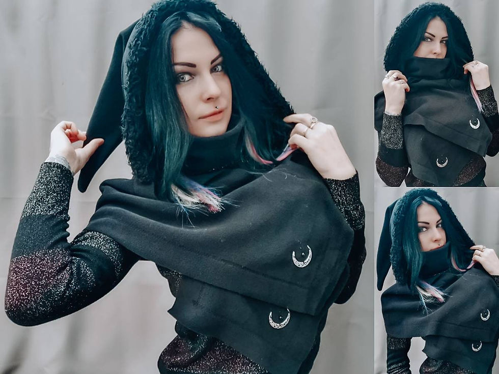 Witchy fur trim hoodie scarf