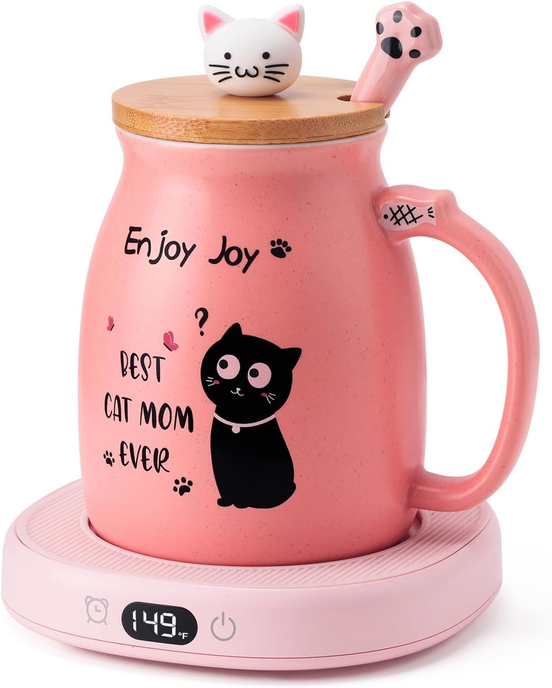 Coffee Mug Warmer & Best CAT MOM Ever Mug Set, Milk Tea Beverage Cup Warm