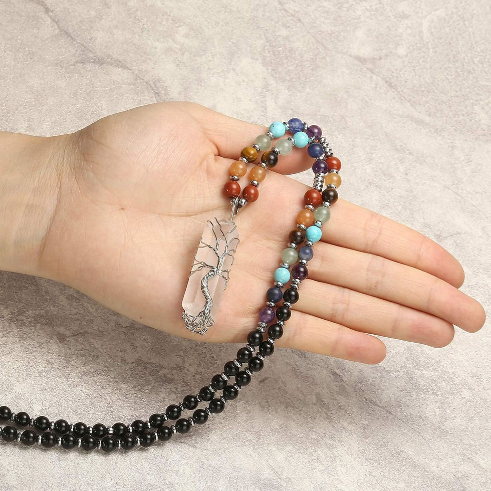 Thumbnail: 7 Chakra Healing Crystal Wire Wrapped Quartz Necklace