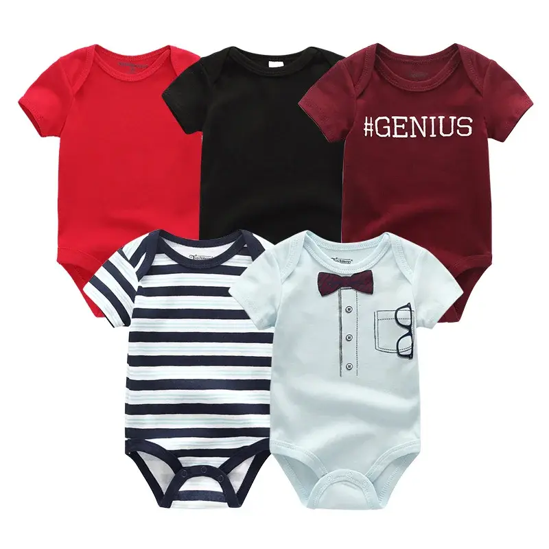 Thumbnail: 5pcs Baby Rompers Short Sleeve Cotton O-Neck 0-12m