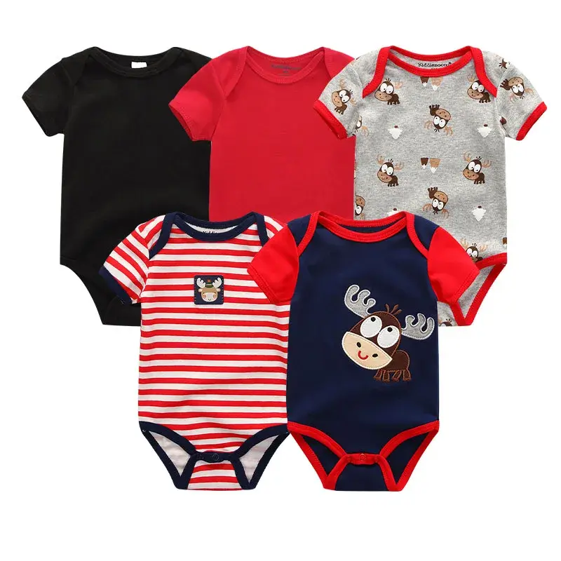 Thumbnail: 5pcs Baby Rompers Short Sleeve Cotton O-Neck 0-12m