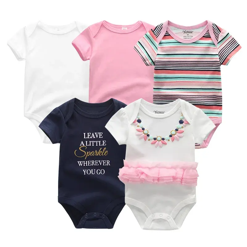 Thumbnail: 5pcs Baby Rompers Short Sleeve Cotton O-Neck 0-12m