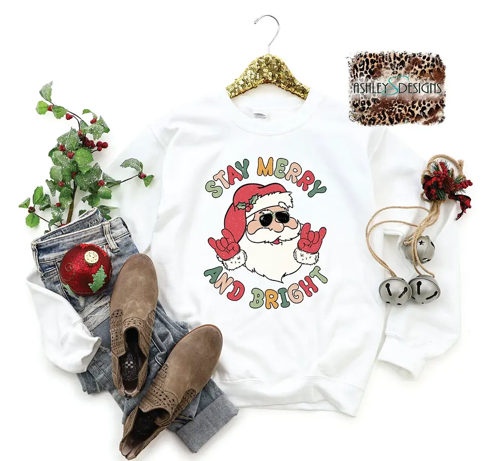 Thumbnail: Merry and Bright Santa Sweatshirt, Colorful Santa Shirt, Christmas Tee